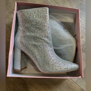 White Rhinestone Booties